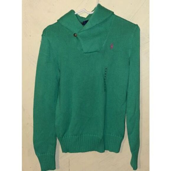 Polo Ralph Lauren Sport Women's M Spring Green Cotton Knit Cowl Pullover Sweater - Picture 2 of 8